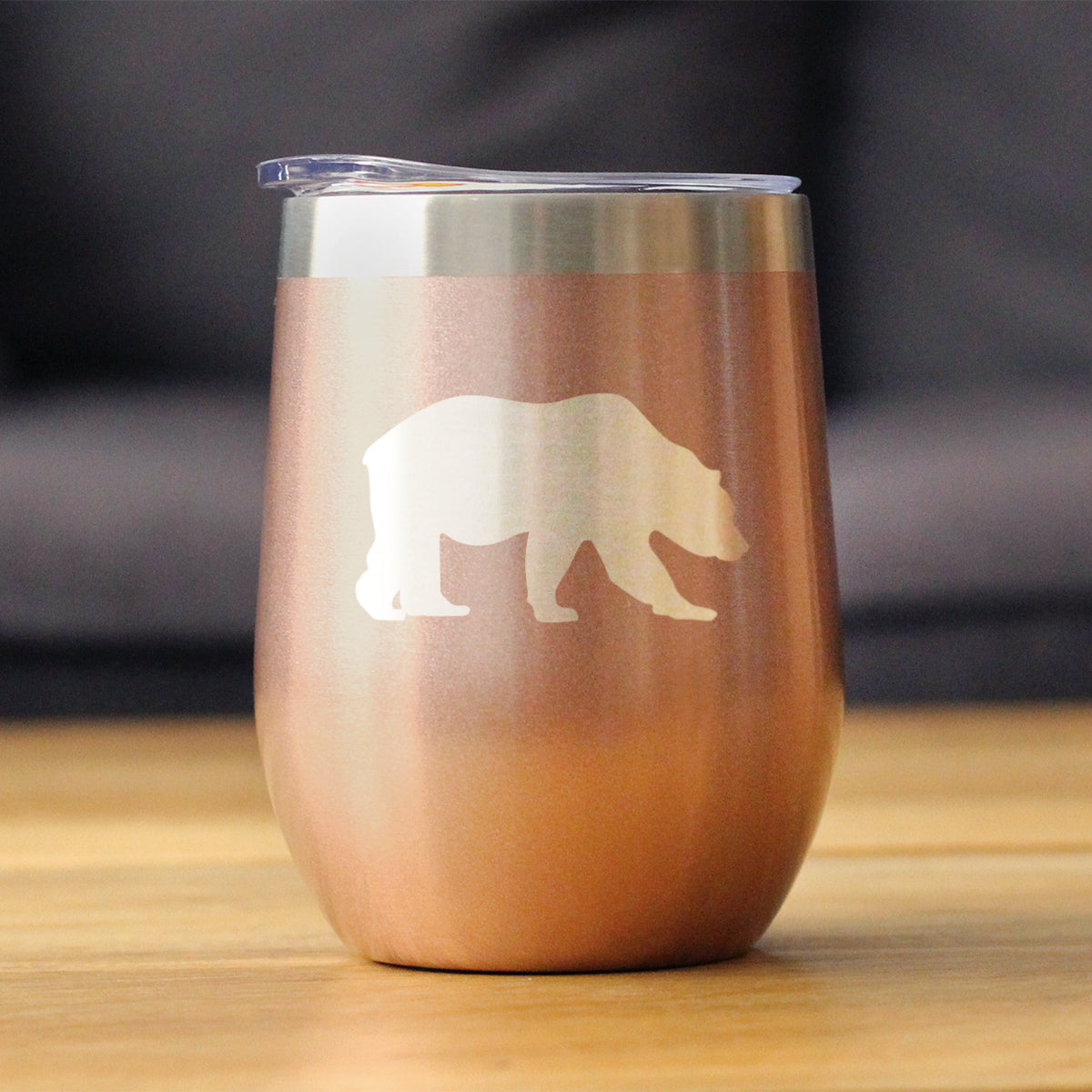 Bear Silhouette - Wine Tumbler Glass with Sliding Lid - Stainless Steel Insulated Mug - Bear Gifts for Women and Men