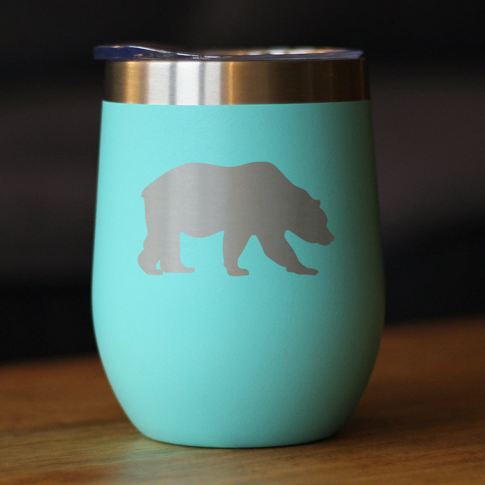 Bear Silhouette - Wine Tumbler Glass with Sliding Lid - Stainless Steel Insulated Mug - Bear Gifts for Women and Men