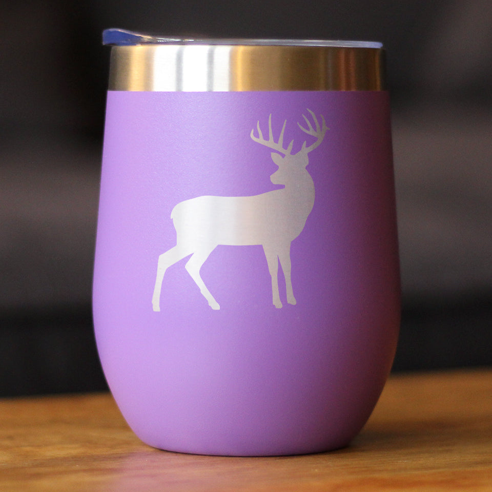 Deer Silhouette - Wine Tumbler Glass with Sliding Lid - Stainless Steel Travel Mug - Rustic Outdoors Gifts and Decor for Women and Men
