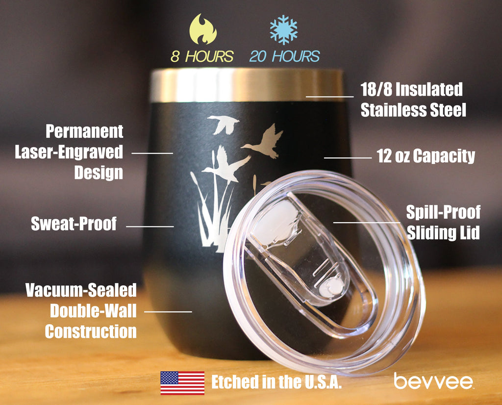Duck Pond - Wine Tumbler Glass with Sliding Lid - Stainless Steel Insulated Mug - Unique Duck Gifts for Women and Men