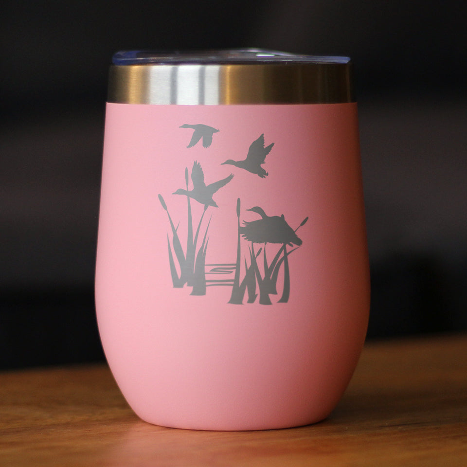 Duck Pond - Wine Tumbler Glass with Sliding Lid - Stainless Steel Insulated Mug - Unique Duck Gifts for Women and Men