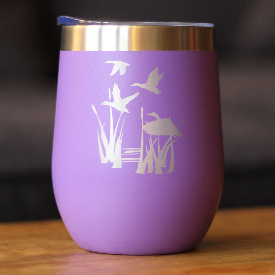 Duck Pond - Wine Tumbler Glass with Sliding Lid - Stainless Steel Insulated Mug - Unique Duck Gifts for Women and Men