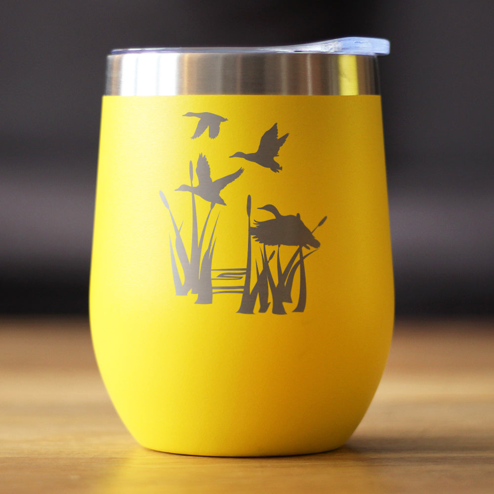 Duck Pond - Wine Tumbler Glass with Sliding Lid - Stainless Steel Insulated Mug - Unique Duck Gifts for Women and Men