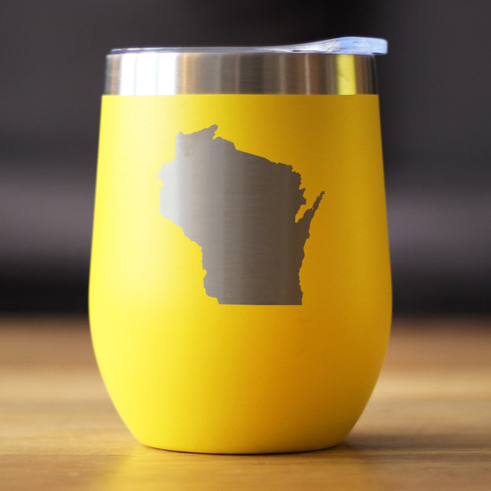 Wisconsin State Outline - Wine Tumbler Glass with Sliding Lid - Stainless Steel Insulated Mug - Wisconsin Gifts for Women and Men