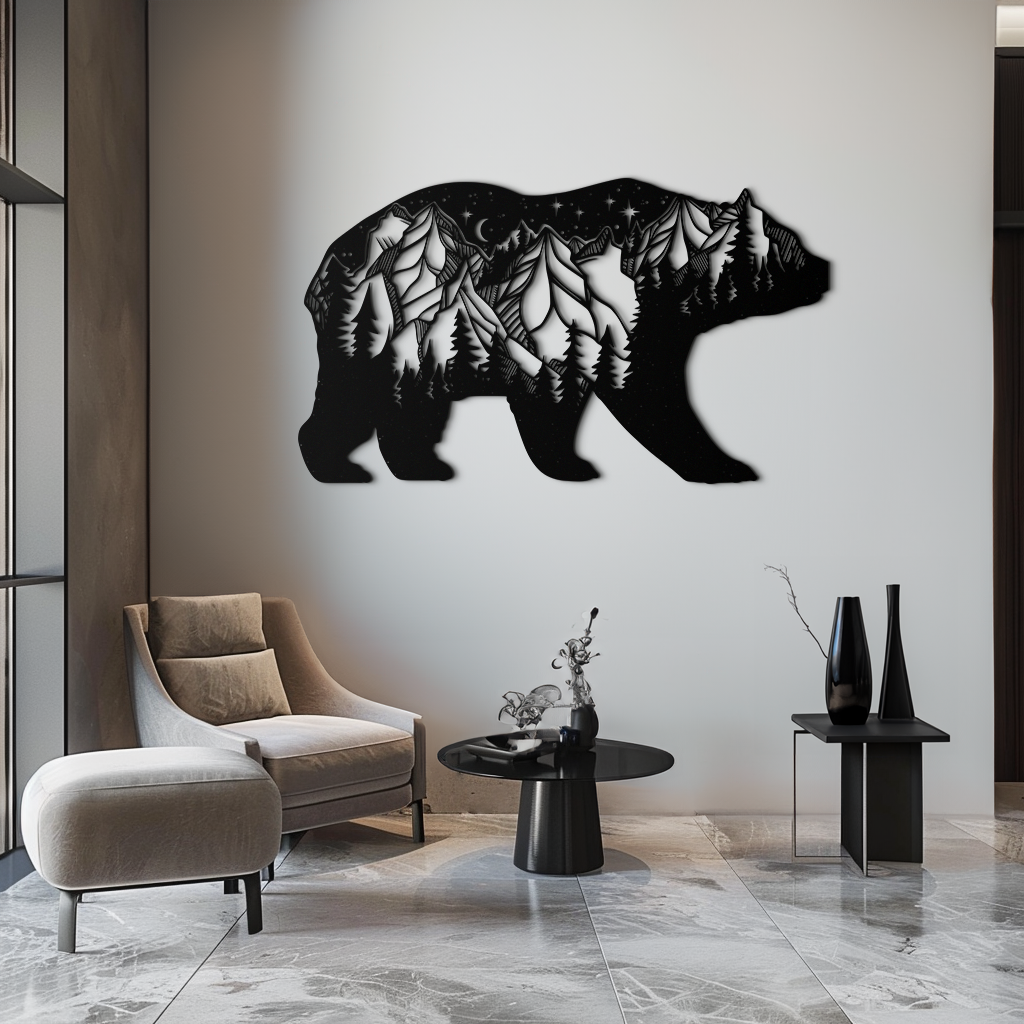 Mountain Bear Metal Wall Art - Nature-Inspired Wildlife Decor - KAF094