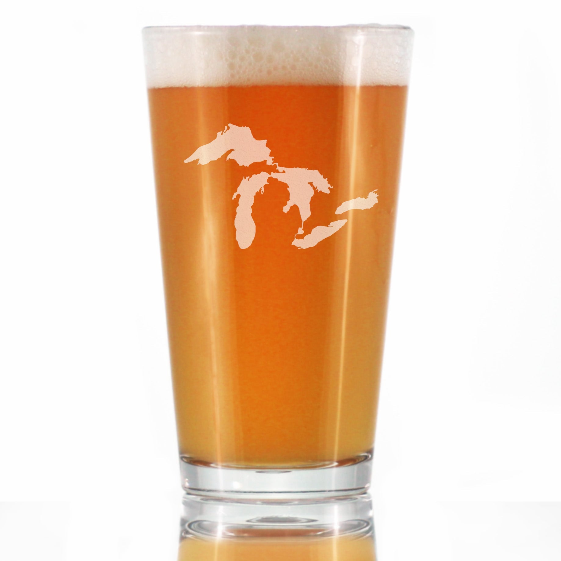Great Lakes Map Pint Glass Gift for Beer Drinking Men & Women - 16 oz Glassware - Unique Engraved Barware Gifts