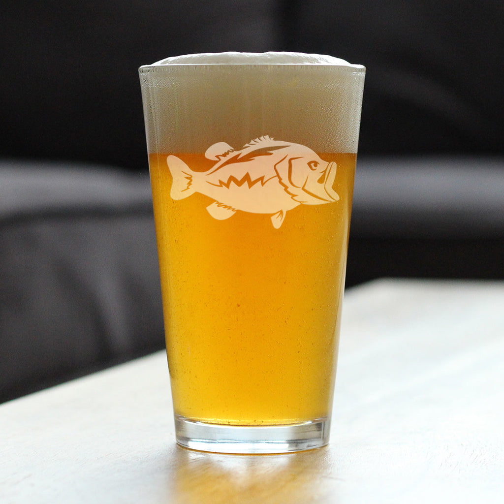 Largemouth Bass - Pint Glass for Beer - Bass Fishing Gifts for Fisherman - Fun Fish Cups & Lake House Decor - 16 oz
