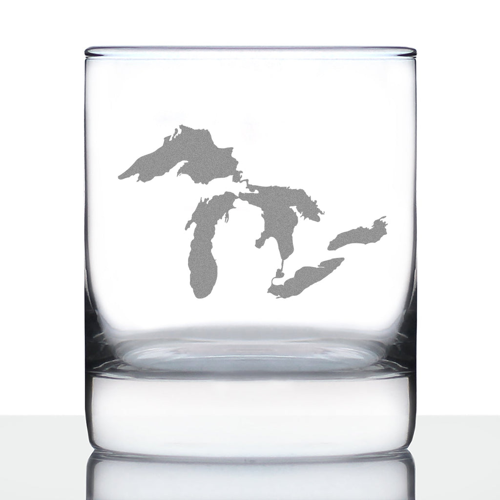 Great Lakes Map Whiskey Rocks Glass Gift for Men & Women - 10.25 oz Glassware - Unique Engraved Barware Decor