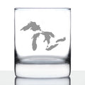 Great Lakes Map Whiskey Rocks Glass Gift for Men & Women - 10.25 oz Glassware - Unique Engraved Barware Decor