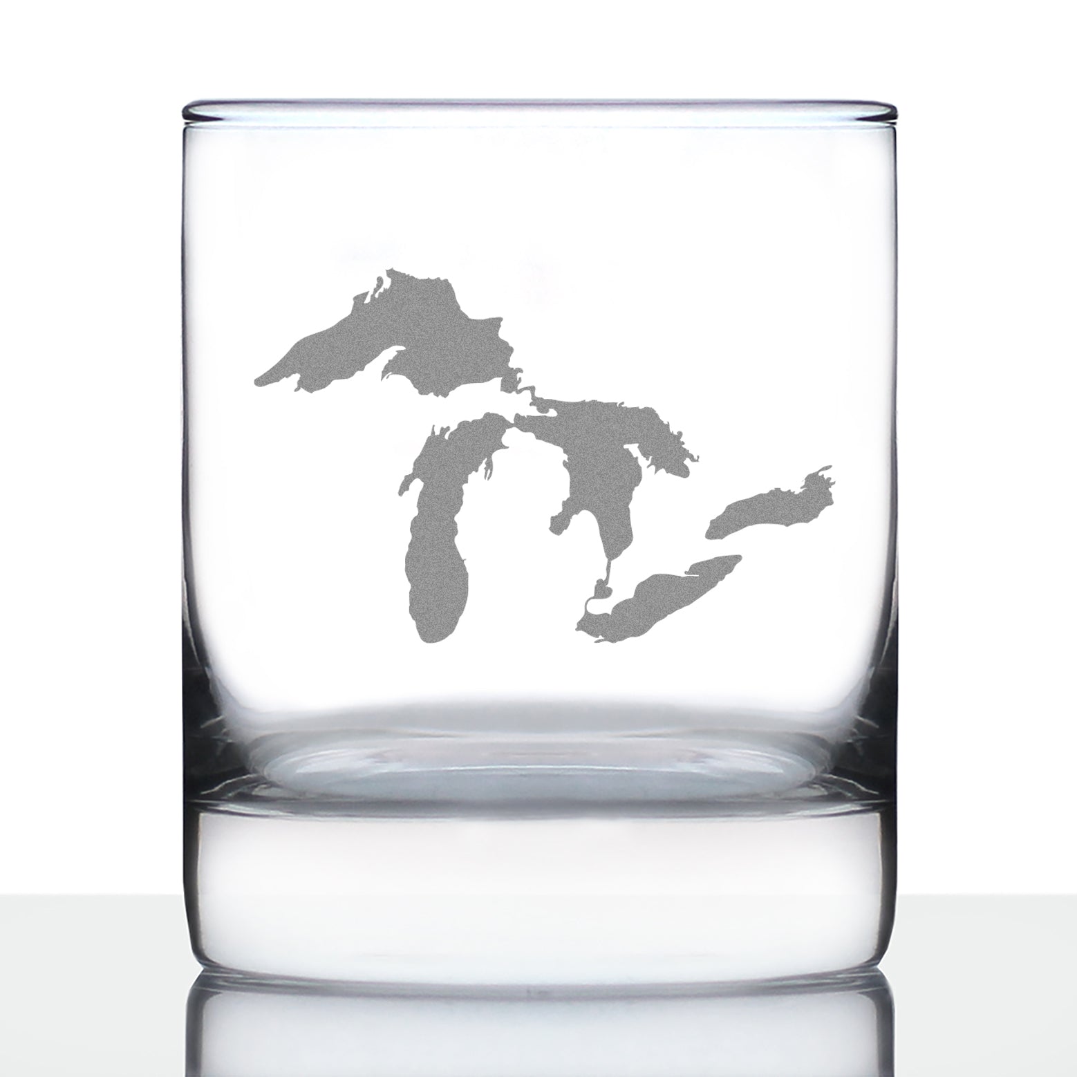 Great Lakes Map Whiskey Rocks Glass Gift for Men & Women - 10.25 oz Glassware - Unique Engraved Barware Decor