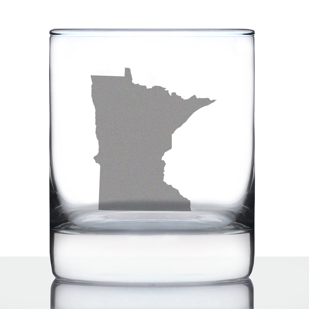 Minnesota State Outline Whiskey Rocks Glass - State Themed Drinking Decor and Gifts for Minnesotan Women & Men - 10.25 Oz Whisky Tumbler Glasses