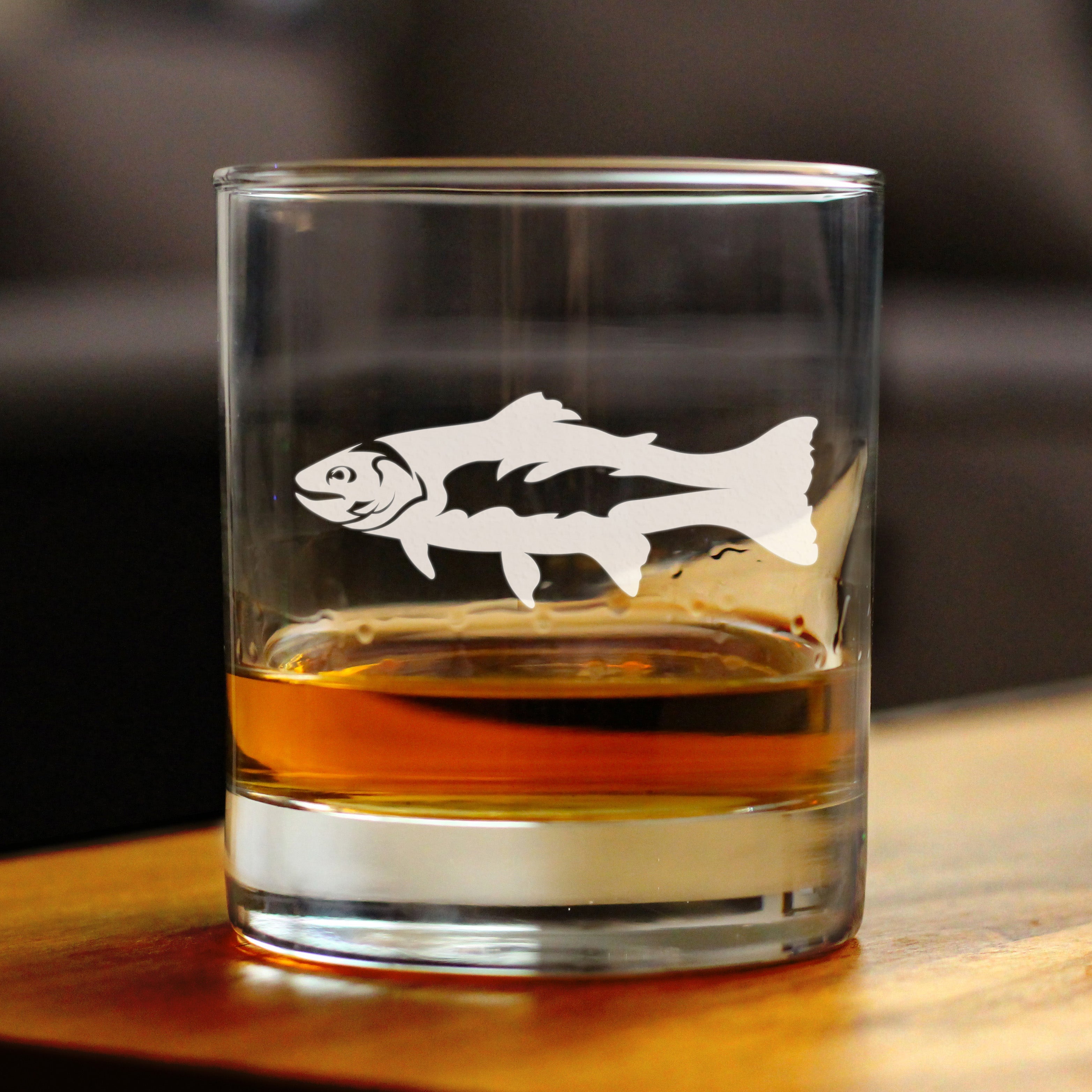 Trout - Whiskey Rocks Glass - Trout Fishing Gifts for Fisherman - Whisky Fish Tumbler & Fun Lake House Decor - 10.25 oz