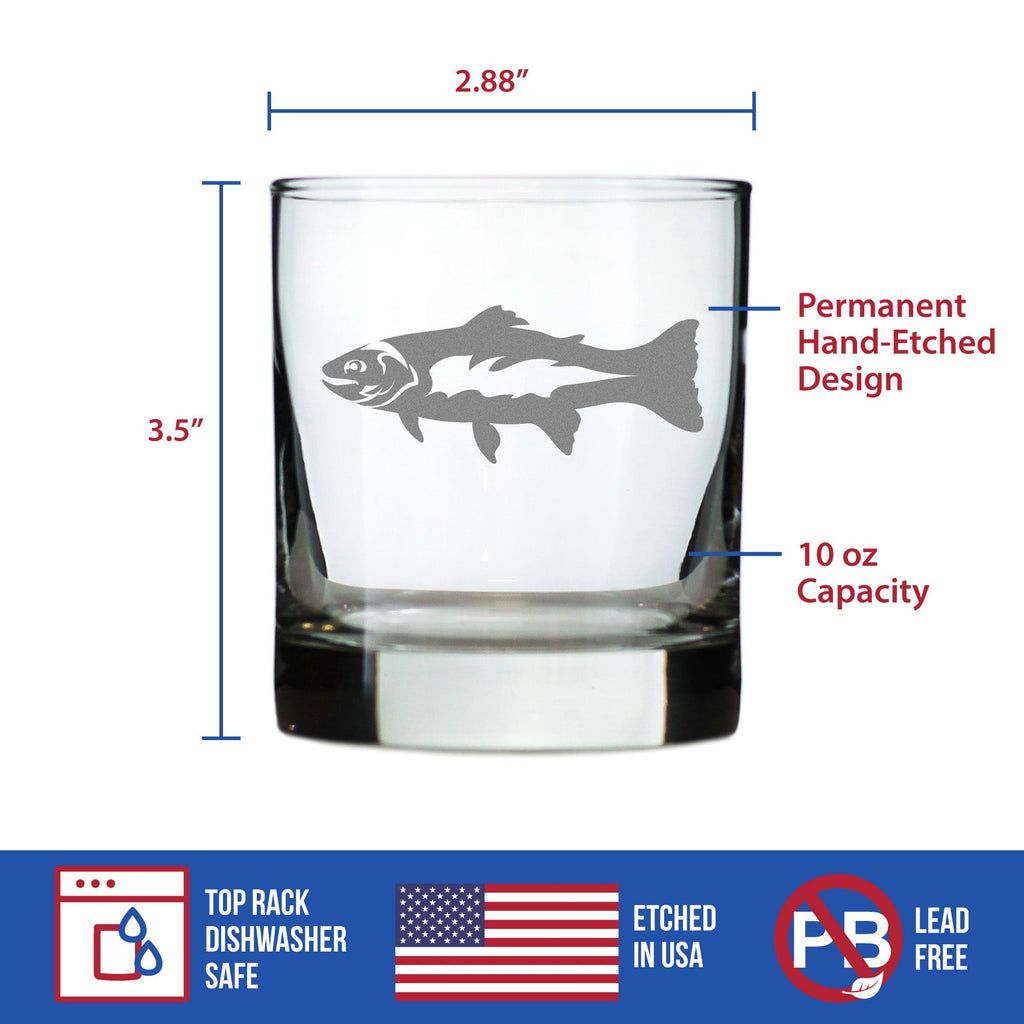 Trout - Whiskey Rocks Glass - Trout Fishing Gifts for Fisherman - Whisky Fish Tumbler & Fun Lake House Decor - 10.25 oz