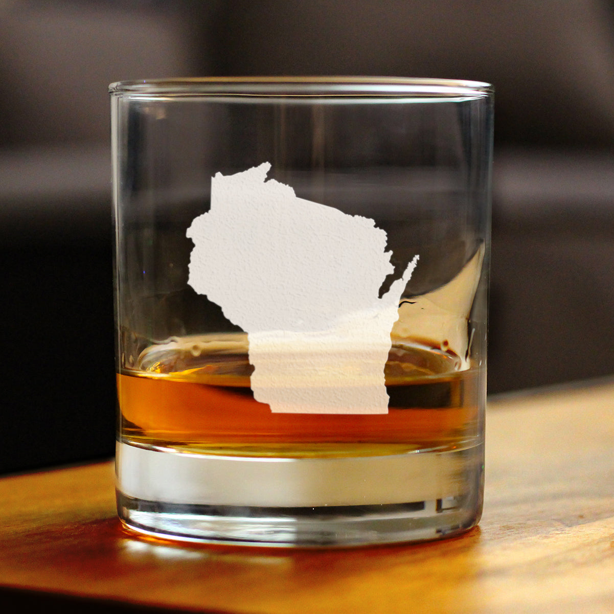Wisconsin State Outline Whiskey Rocks Glass - State Themed Drinking Decor and Gifts for Wisconsinite Women & Men - 10.25 Oz Whisky Tumbler Glasses