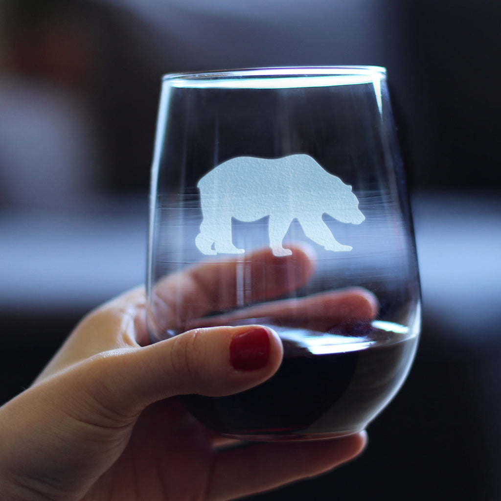 Bear Stemless Wine Glass - Cabin Themed Gifts or Rustic Decor for Women and Men - Engraved Silhouette - Large