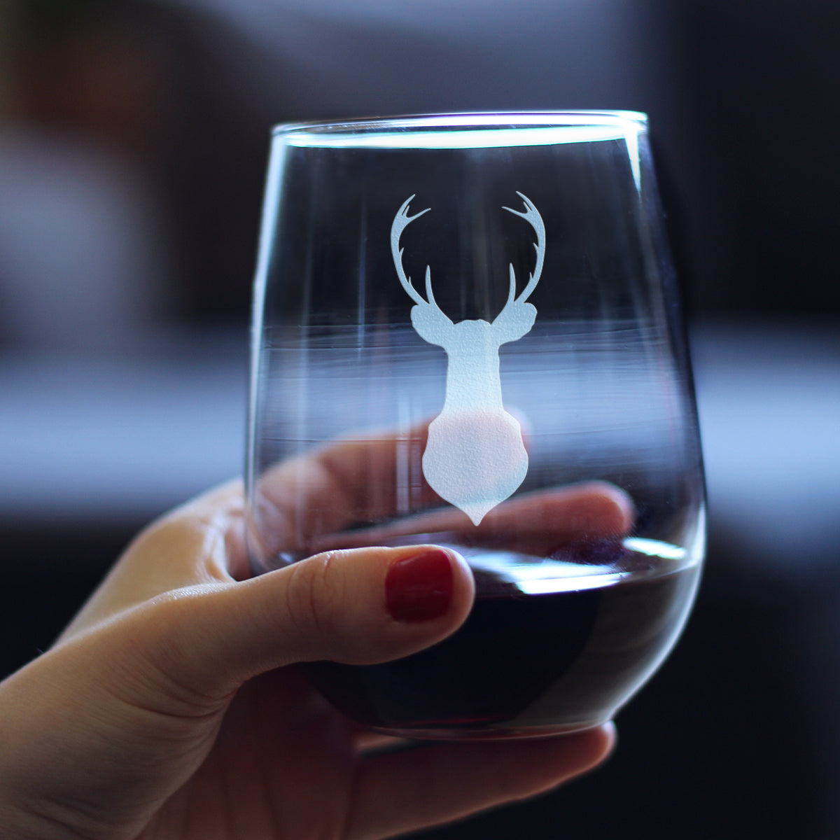 Deer Head - 17 Ounce Stemless Wine Glass