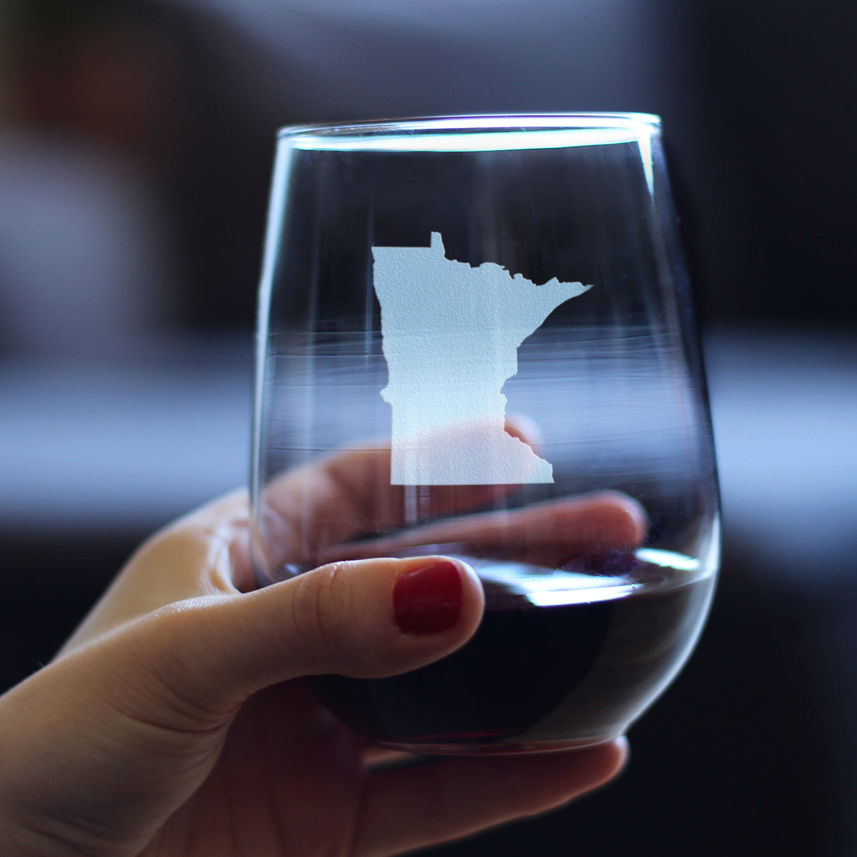 Minnesota State Outline Stemless Wine Glass - State Themed Drinking Decor and Gifts for Minnesotan Women & Men - Large 17 Oz Glasses