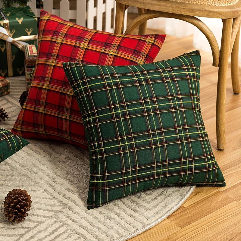 DecorBites™ Christmas Plaid Cushion Cover, Classic Green Red Throw Pillow for Home Decor