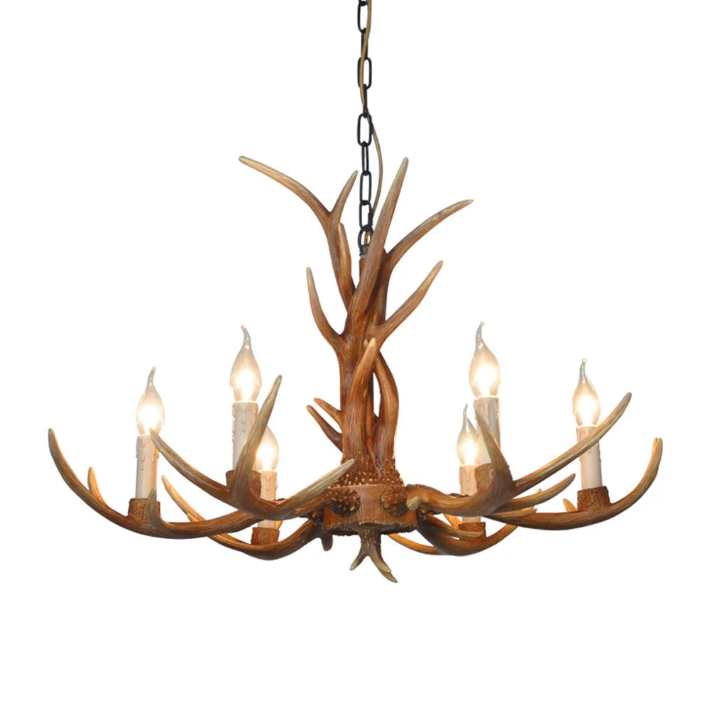 Vintage Resin Deer Horn Antler Chandelier - A Rustic Touch for Restaurant, Bedroom, and Living Room Decor