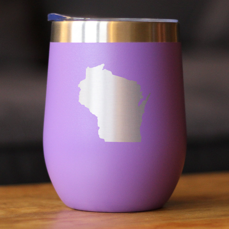 Wisconsin State Outline - Wine Tumbler Glass with Sliding Lid - Stainless Steel Insulated Mug - Wisconsin Gifts for Women and Men