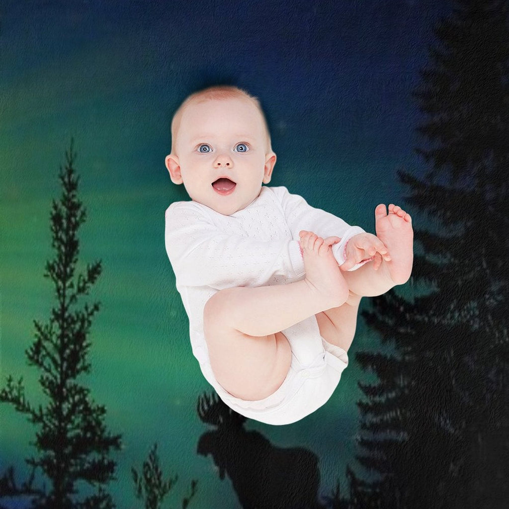 Moose with Northern Lights Throw Blanket