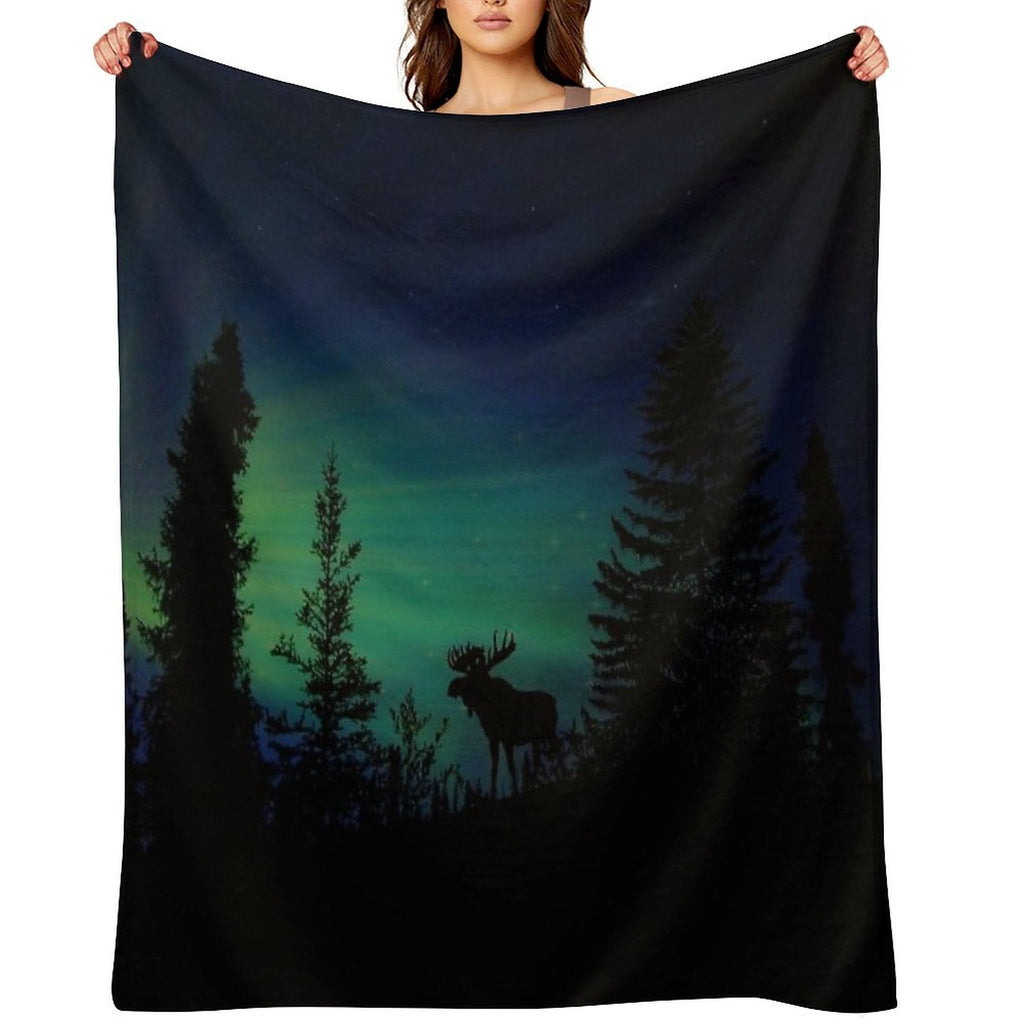 Moose with Northern Lights Throw Blanket