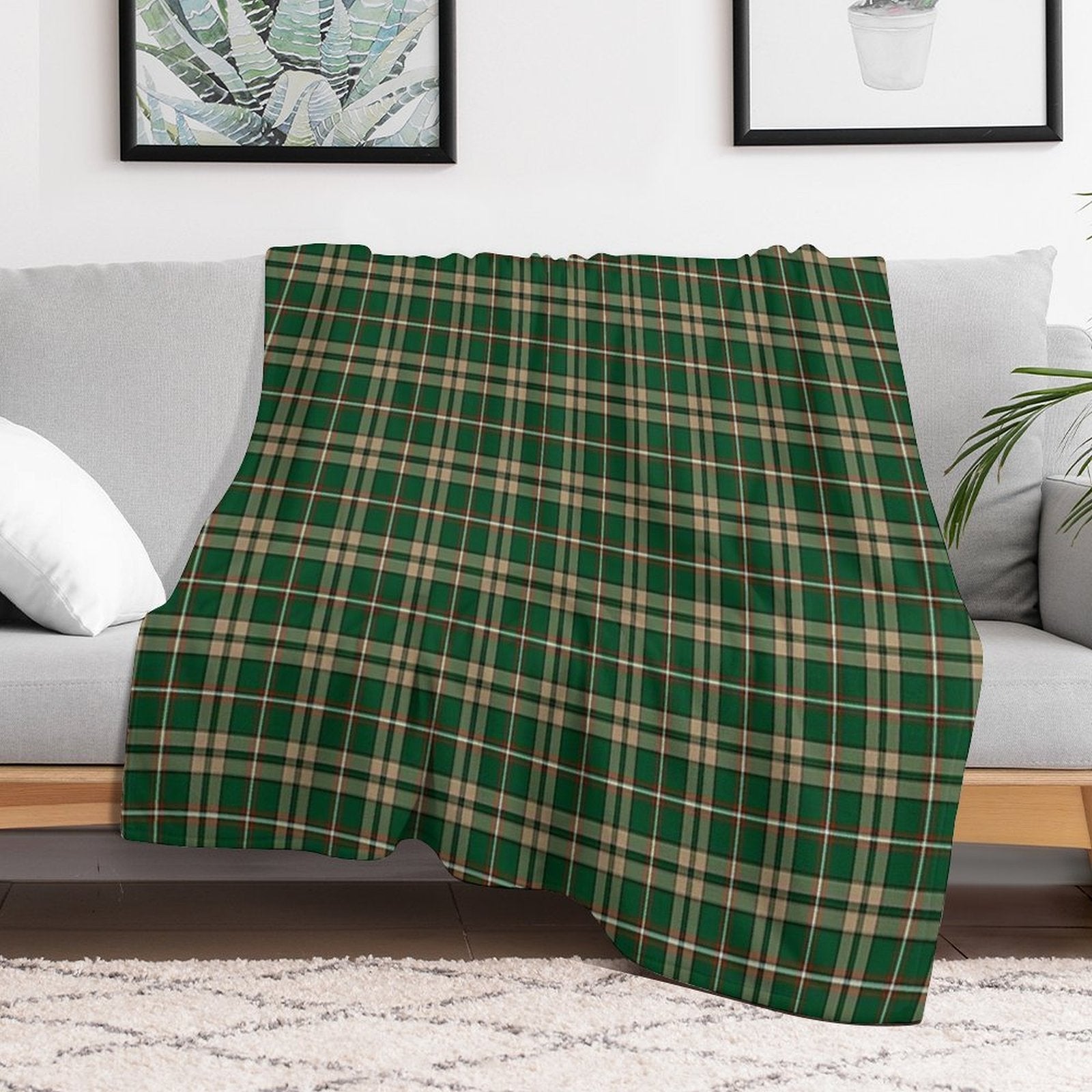 O'Neill Tartan Tan And Green Irish Plaid Easy Care Throw Blanket