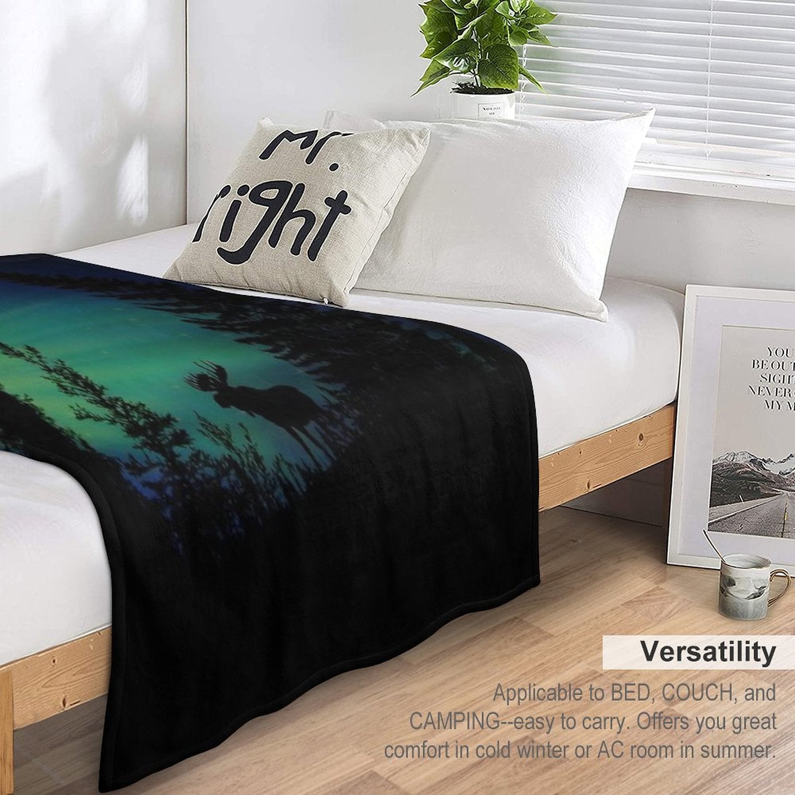 Moose with Northern Lights Throw Blanket