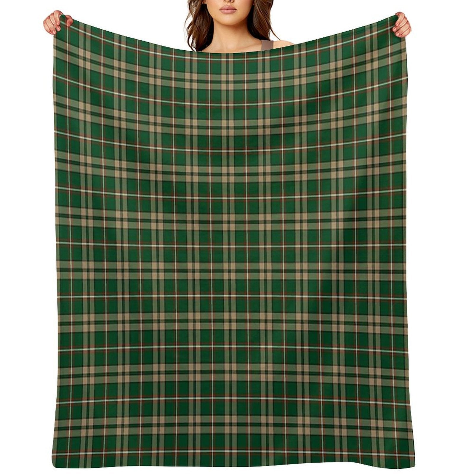 O'Neill Tartan Tan And Green Irish Plaid Easy Care Throw Blanket