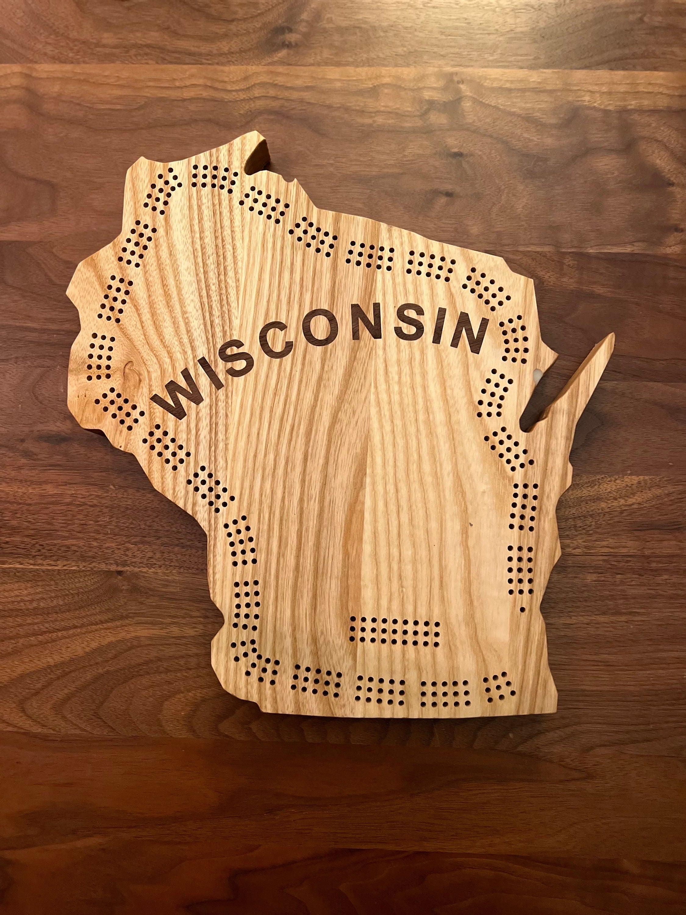 Wisconsin State Hardwood Cribbage Board | Walnut Wisconsin Inlay | Cards + Pegs Included | SHIPS 2-3 DAYS