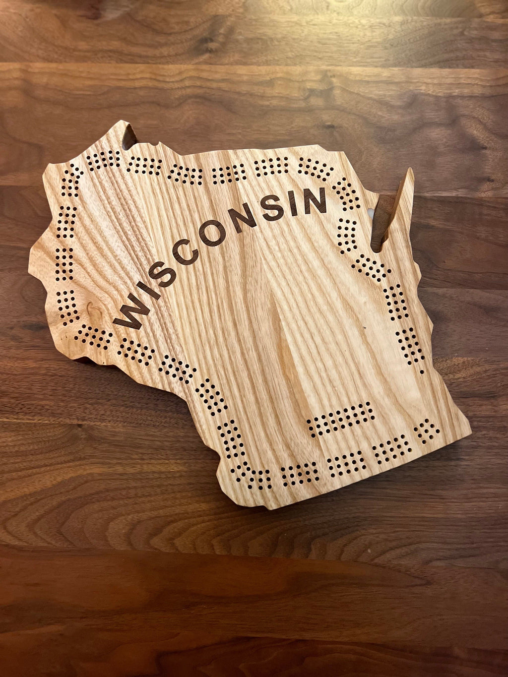 Wisconsin State Hardwood Cribbage Board | Walnut Wisconsin Inlay | Cards + Pegs Included | SHIPS 2-3 DAYS