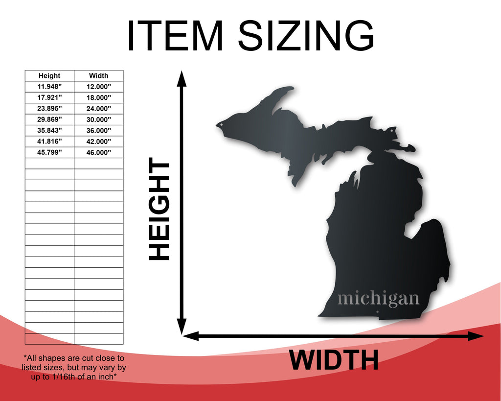 Metal Michigan Wall Art - Custom Metal US State Sign - 14 Color Options