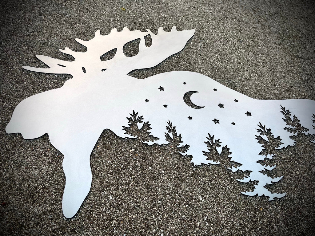 Moose Forest Night Sky Metal Wall Art