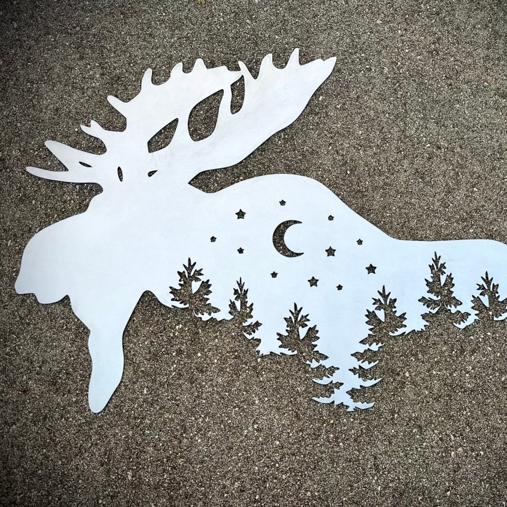 Moose Forest Night Sky Metal Wall Art