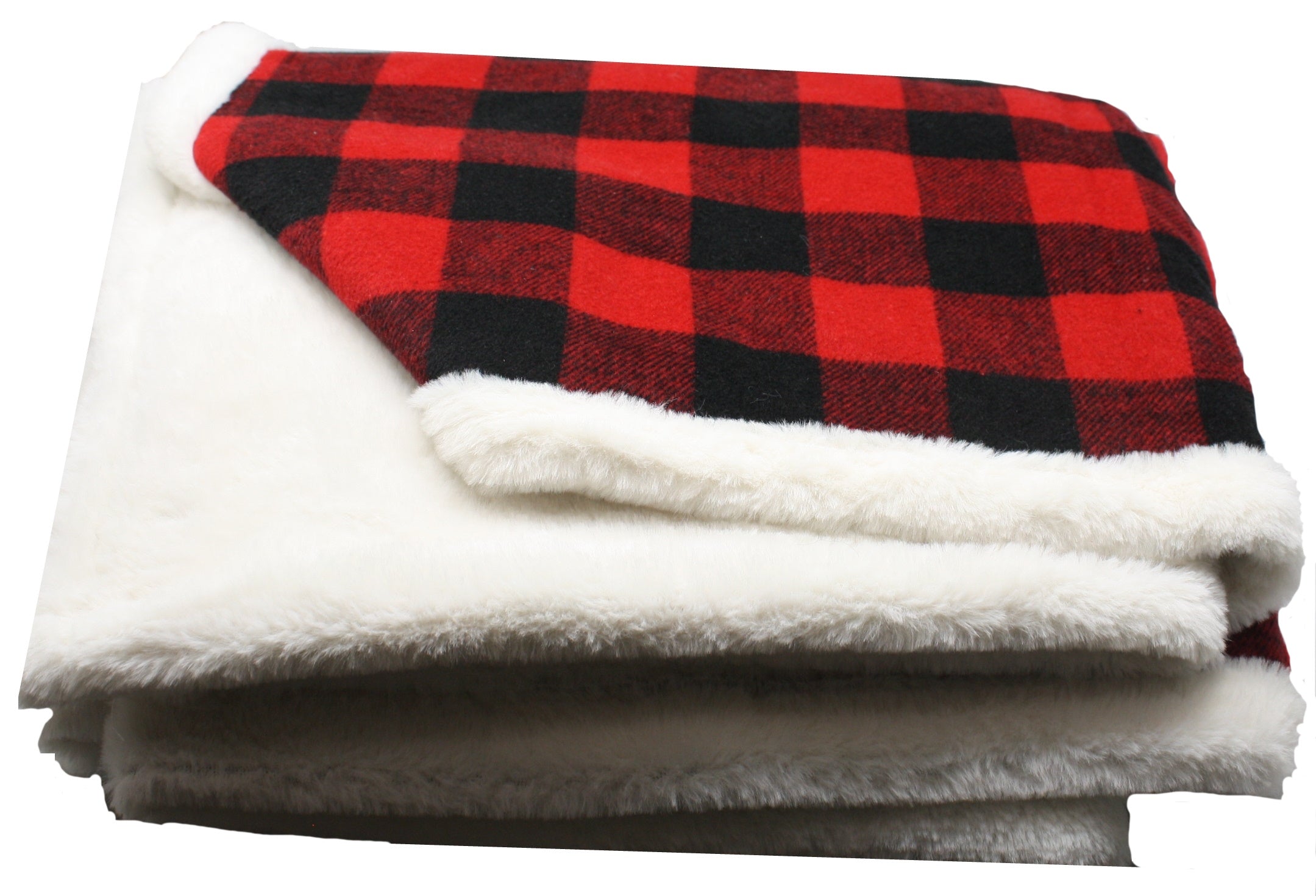 Fabric Plaid Throw With  Faux Fur -